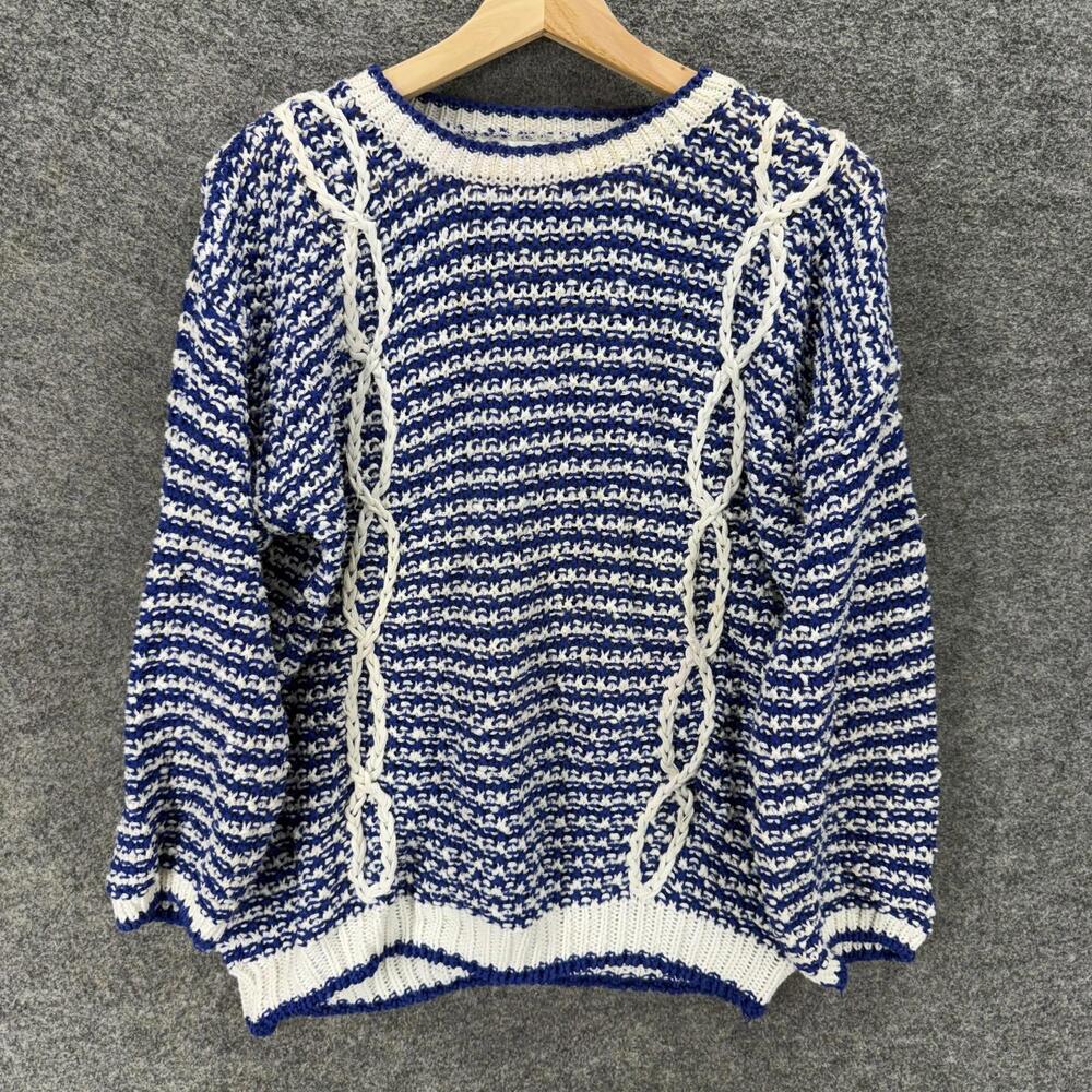Koret Sweater Pullover Women M Medium Blue Striped Knit Long Sleeve Cotton